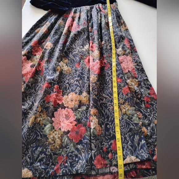 Lanz Vintage 1980's Challis Skirt Dress Blue Velvet Floral Classic Size 8 - Picture 16 of 16